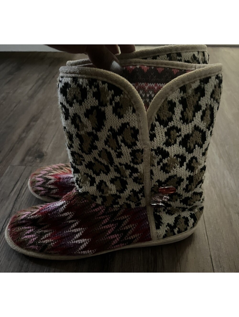 Y2K Steve Madden Melodiee Knit Boots Sz 9 Cheetah Print